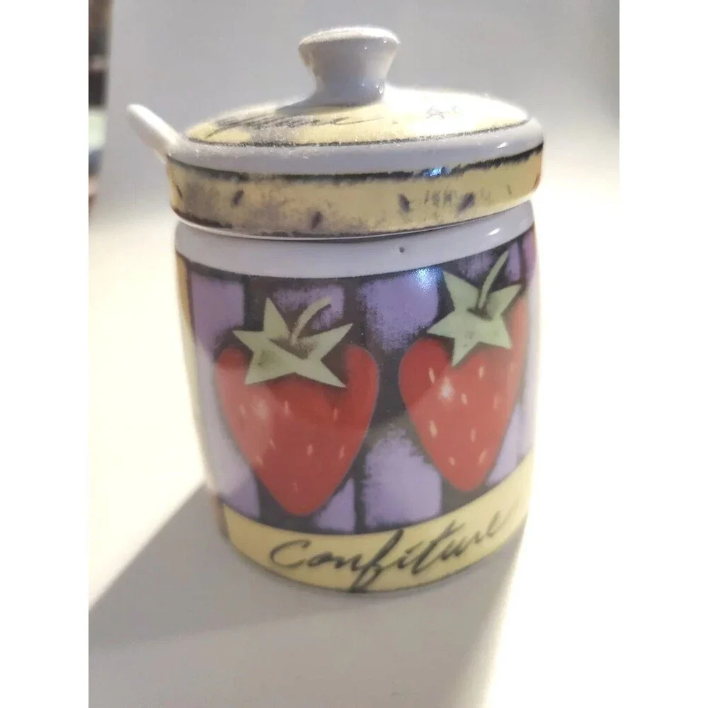 Jam Dish With Spoon Fruit Strawberry Cherry Themed Kitchen Dinning